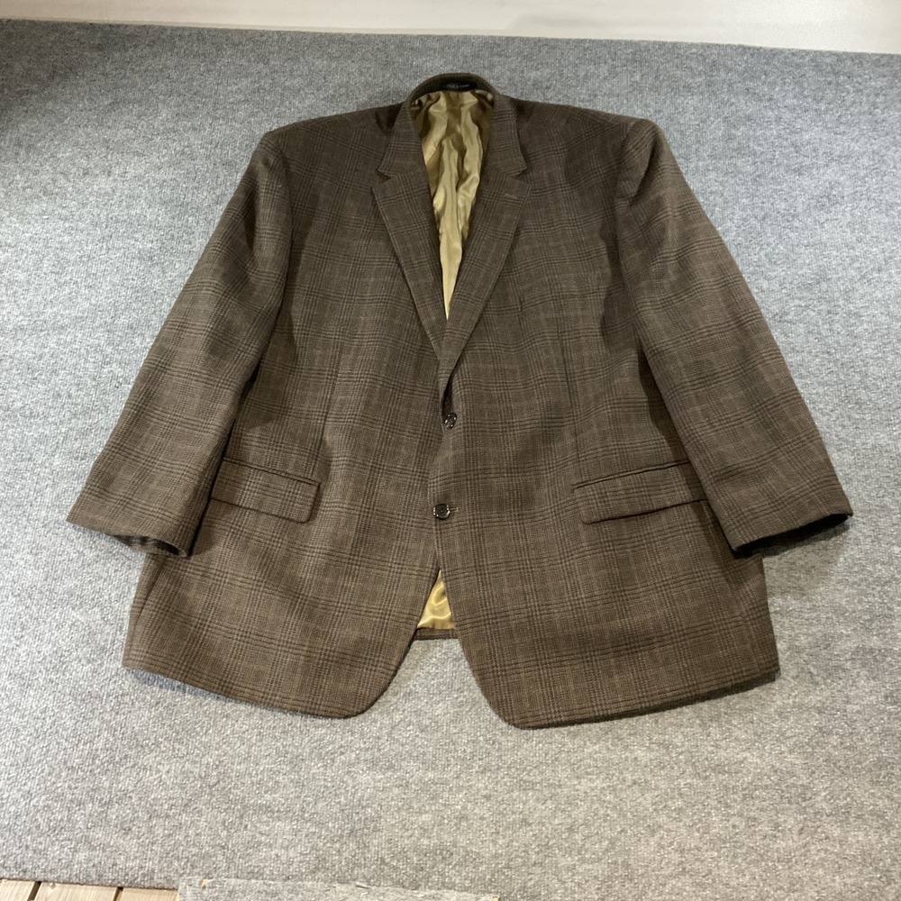 Lauren Ralph Lauren Mens 52R Brown Plaid 100% Wool 2 Button Blazer Sport Coat